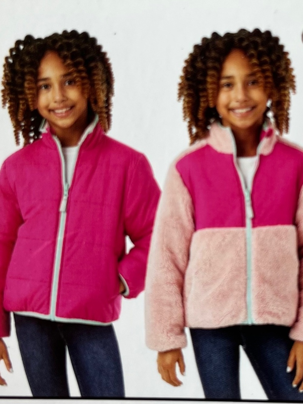 Member's Mark Girl's Reversible Fleece Jacket soft pink and fuchsia,12-14